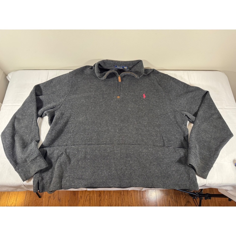 Polo Ralph Lauren Mens XLT Charcoal Grey Quarter Zip Pullover Sweater Pony Logo